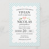 Country Floral Gingham Pink Blue Wedding