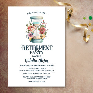 Country Floral Hourglass Retirement Invitation