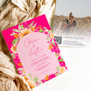Country floral names photo Qr code wedding Invitation