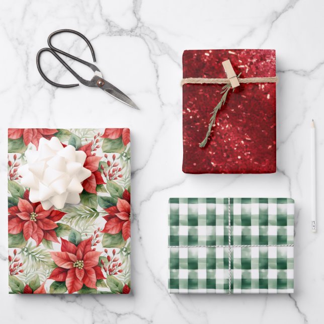 Country Floral Plaid  Farmhouse Christmas  Wrapping Paper Sheet (Front)
