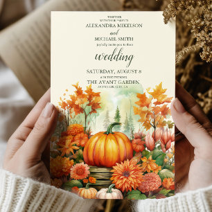 Country Floral Pumpkin Scrip Wedding Invitation
