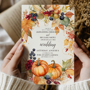 Country Floral Pumpkin Scrip Wedding Invitation
