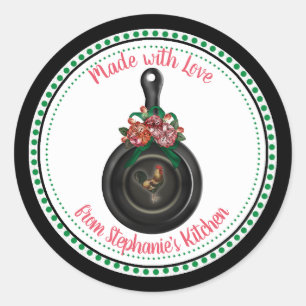 Country Floral Rooster Iron Skillet Kitchen Classic Round Sticker