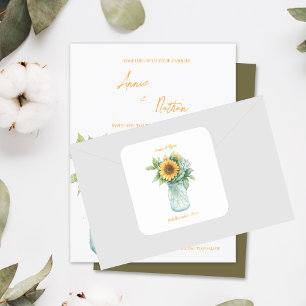 Country Floral Rustic Sunflower Mason Jar Wedding Square Sticker