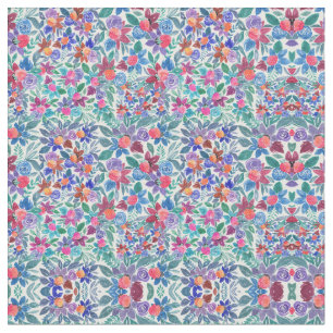 Country Floral Strawberries Watercolor Pattern Fabric