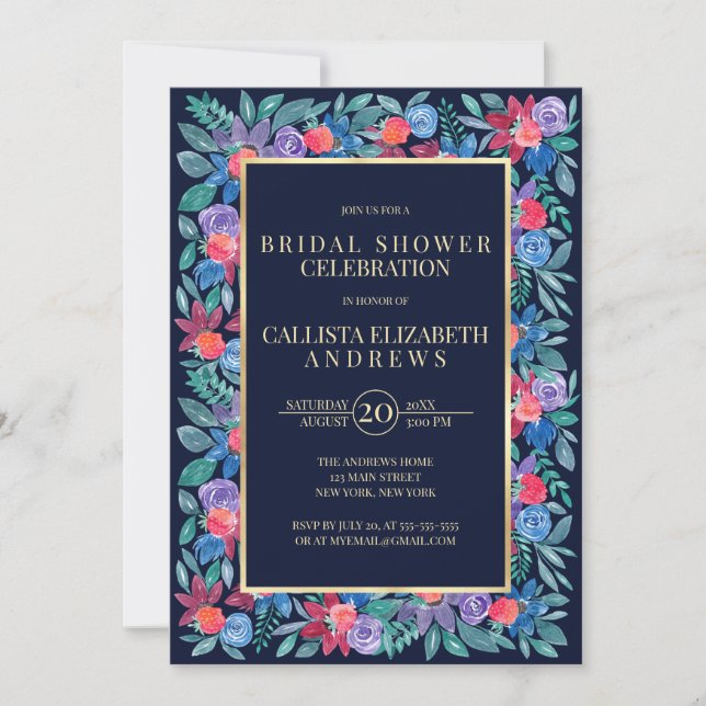 Country Floral Strawberry Watercolor Bridal Shower Invitation (Front)