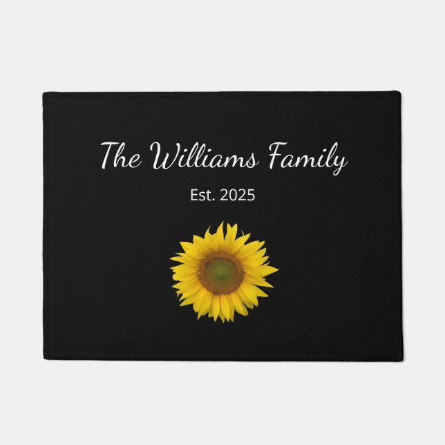 Country Floral Sunflower Black and White Doormat (Front)