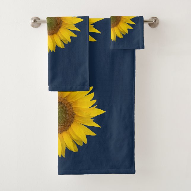 Country Floral Sunflowers Summer Navy Blue   Bath Towel Set (Insitu)