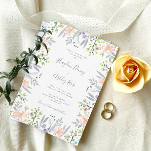 Country floral watercolor pink Wedding Invitation