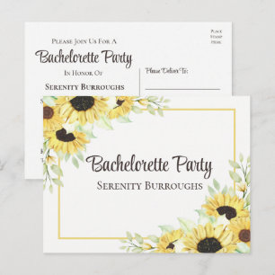 Country Floral Watercolor Sunflowers Bachelorette  Invitation Postcard