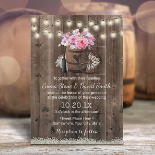 Country Floral Wood Barrel Rustic Wedding Invitation