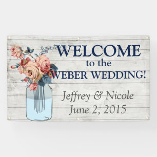 Country Floral Wood Mason Jar Wedding Banner