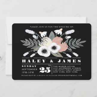 Country Florals Wedding Black & White Invitations