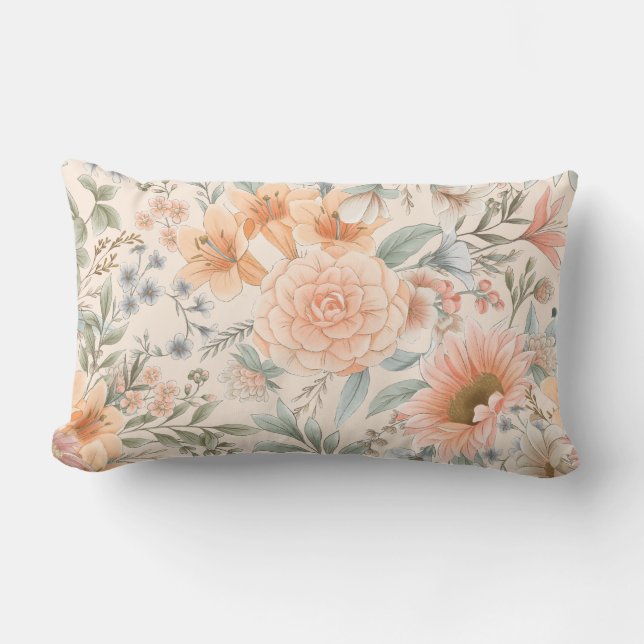 Country Flower Dreams Lumbar Throw Pillow (Front)