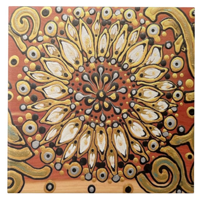 Country Flower on Cedar Ceramic Tile (Front)