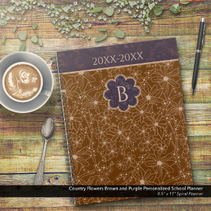 Country Flowers Brown Purple Personalised School Planner