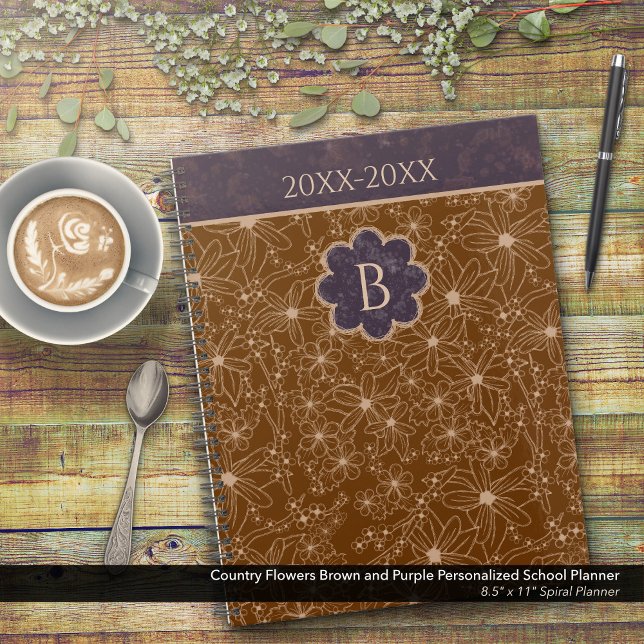 Country Flowers Brown Purple Personalised School Planner (Country Flowers Brown and Purple Personalized School Planner: Customize the Date and Monogram)