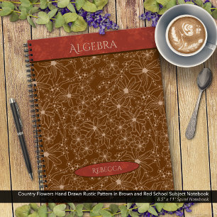 Country Flowers Brown Red School Subject Name Notebook