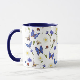 Country Flowers Butterflies and Ladybugs Mug