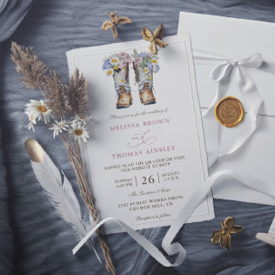 Country Flowers Rustic Chic Budget QR Code Wedding Invitation