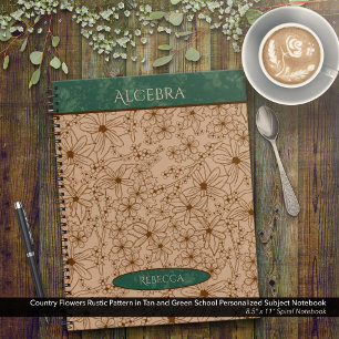 Country Flowers Tan Green School Subject Name Notebook