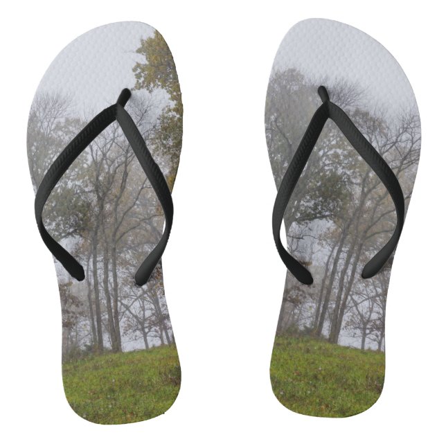 Country Foggy Fall Morning Thongs (Footbed)