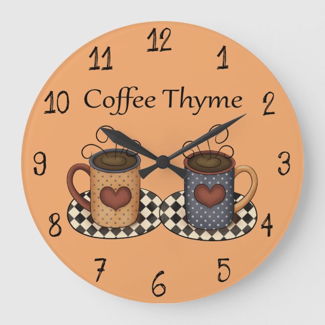 Country Folk Art Kitchen Coffee Design Large Clock (Front)