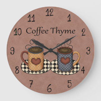 Country Folk Art Kitchen Coffee Design Large Clock