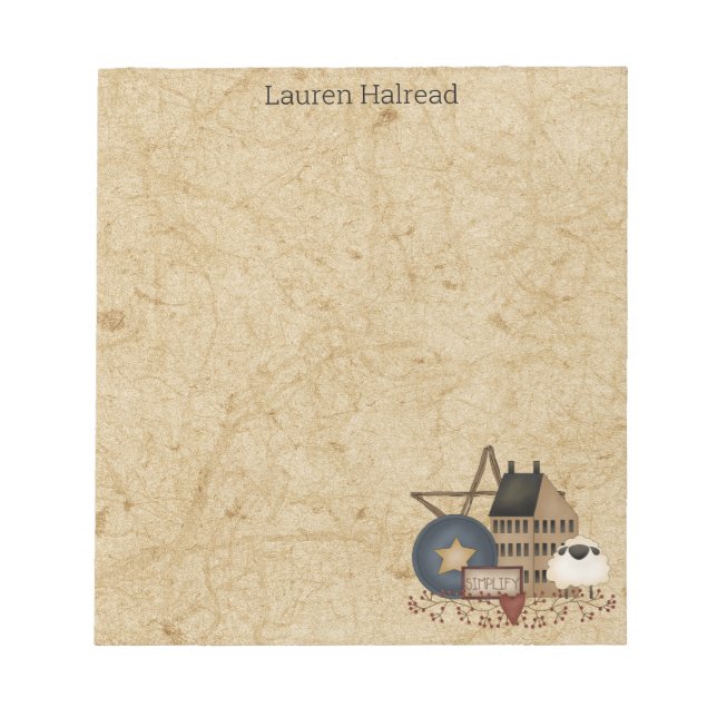 Country Folk Art Mustard Saltbox Sheep Decor Notepad (Front)