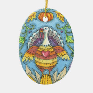 COUNTRY FOLK ART TURKEY, THANKSGIVING ORNAMENT