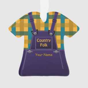 Country Folk Overalls Plaid Custom Ornament