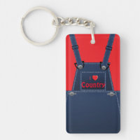 Country Folk Overalls Red Heart Custom Keychain