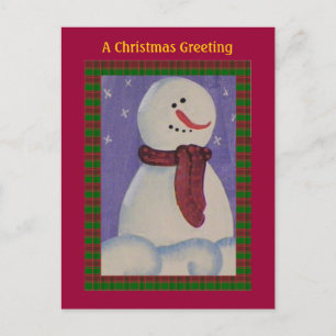 Country Folk Snowman Holiday Postcard