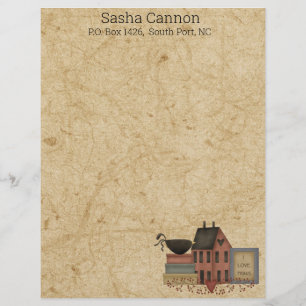 Country Folkart Red Saltbox, crow, I love Prims Custom Letterhead