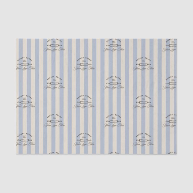 Country French Blue Striped Bakery Logo Business Tissue Paper (Front)