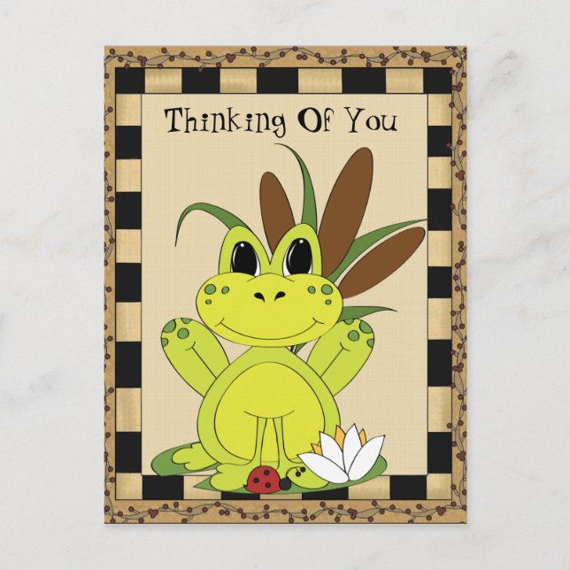 Country Frog Thinking Of You postcard stamp (Front)