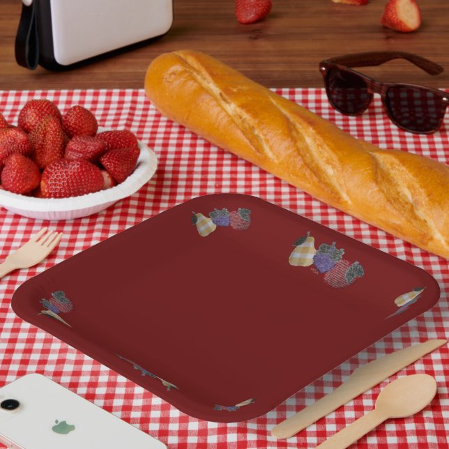 Country Fruit Cranberry Coloured Paper Plate (Picnic)