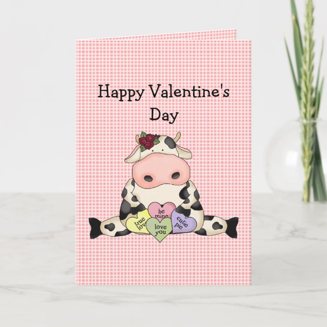 Country Fun Cow Valentine's Day Greeting Card (Front)