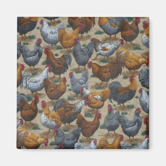 Country Fun Roosters & Hens Fridge Magnet