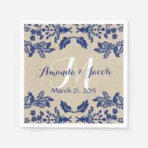 Country Garden Damask Blue and Burlap Napkin