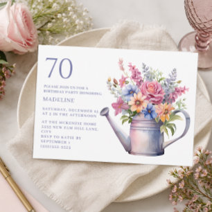 Country Garden Floral Watering Can 70th Birthday Invitation