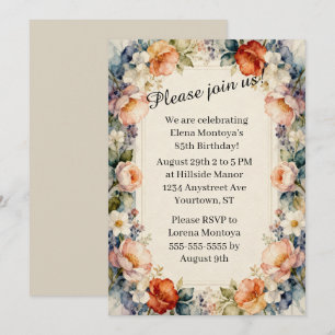 Country Garden Flowers Adult Birthday Party Invitation