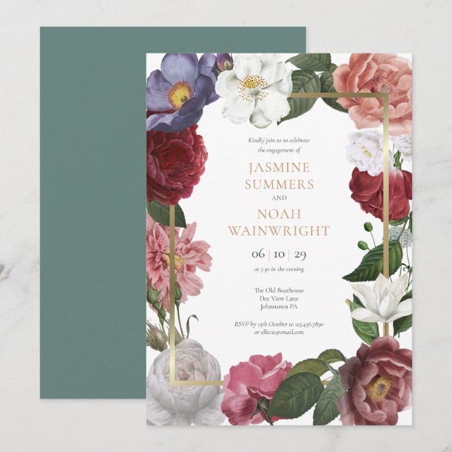 Country Garden Rose Floral Engagement Party Invitation (Front/Back)