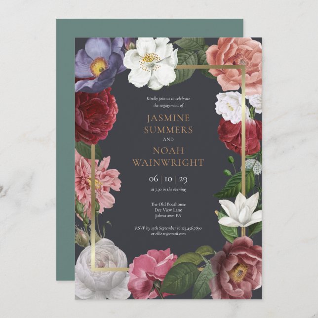 Country Garden Roses Floral Engagement Party Invitation (Front/Back)