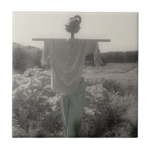 Country Garden Scarecrow Black And White Ceramic Tile