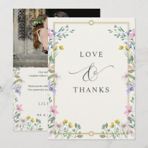 Country Garden Wildflowers Floral Photo Wedding Thank You Card