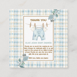 Country Gingham Blue Jean Baby Shower Thank You Enclosure Card
