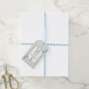 Country Gingham Blue Jean Baby Shower Welcome Gift Tags