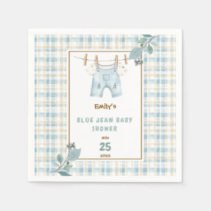 Country Gingham Blue Jean Baby Shower Welcome Napkin