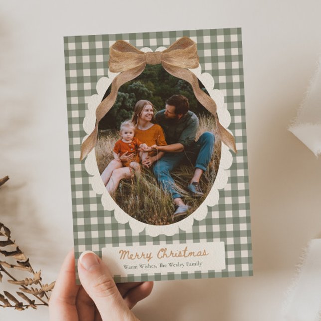 Country Gingham Bow Photo Christmas Card (Creator Uploaded)